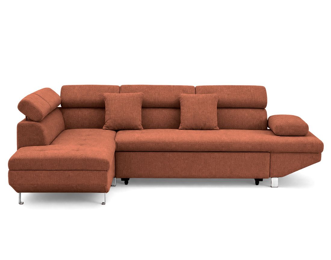 Canapé MARGAUX d'angle gauche 5 places convertible avec coffre et têtières réglables en velours texturé | Best Mobilier