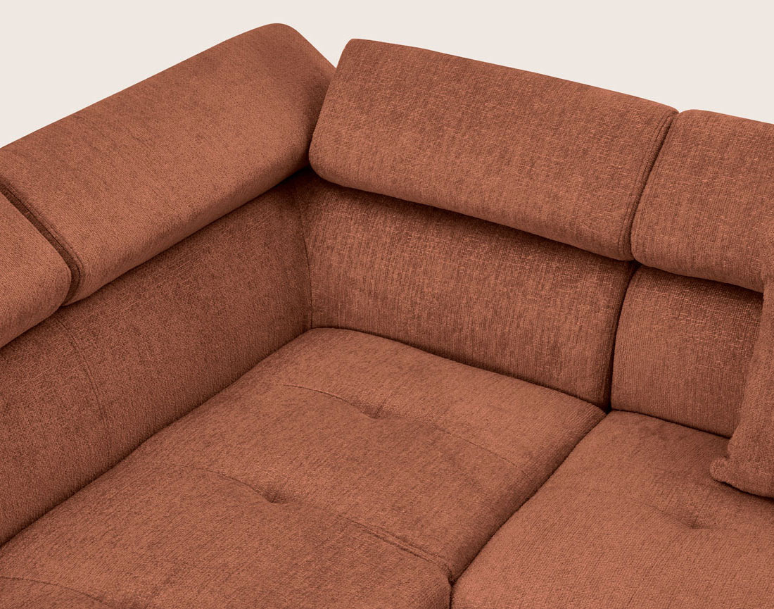 Canapé MARGAUX d'angle gauche 5 places convertible avec coffre et têtières réglables en velours texturé | Best Mobilier