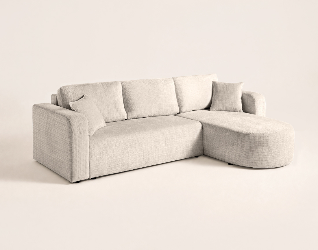 Canapé MIRO d'angle réversible 4 places convertible avec coffre en velours texturé | Best Mobilier