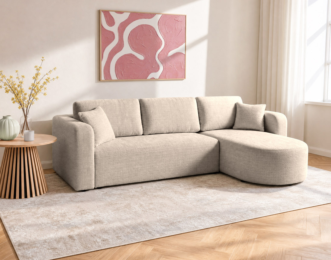 Canapé MIRO d'angle réversible 4 places convertible avec coffre en velours texturé | Best Mobilier