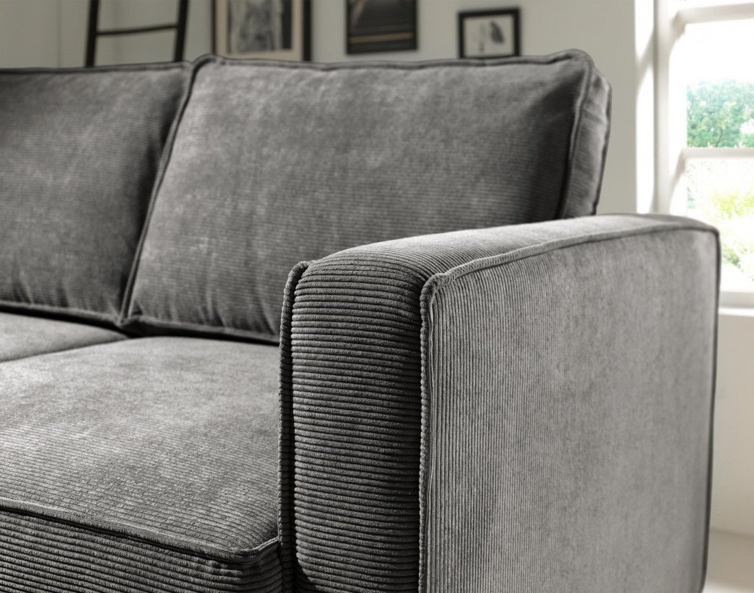 Canapé d'angle gauche convertible avec coffre 4 places en velours côtelé Jake