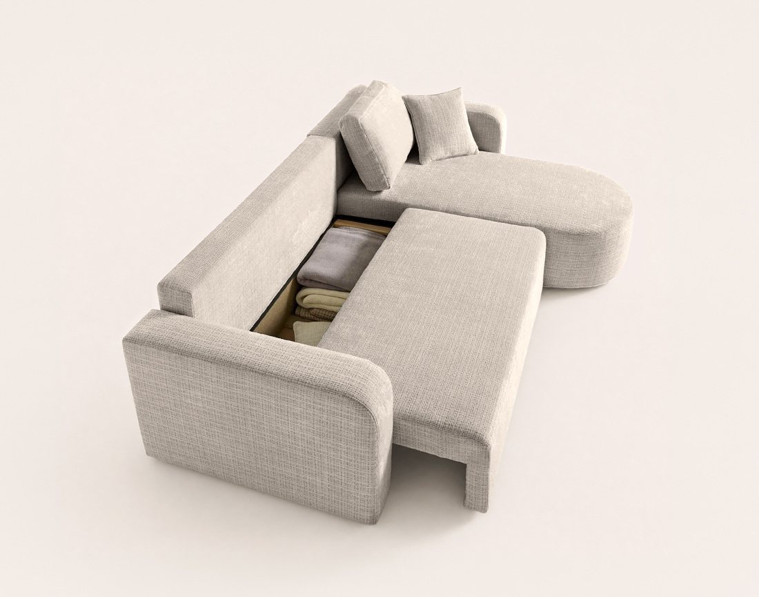 Canapé MIRO d'angle réversible 4 places convertible avec coffre en velours texturé | Best Mobilier