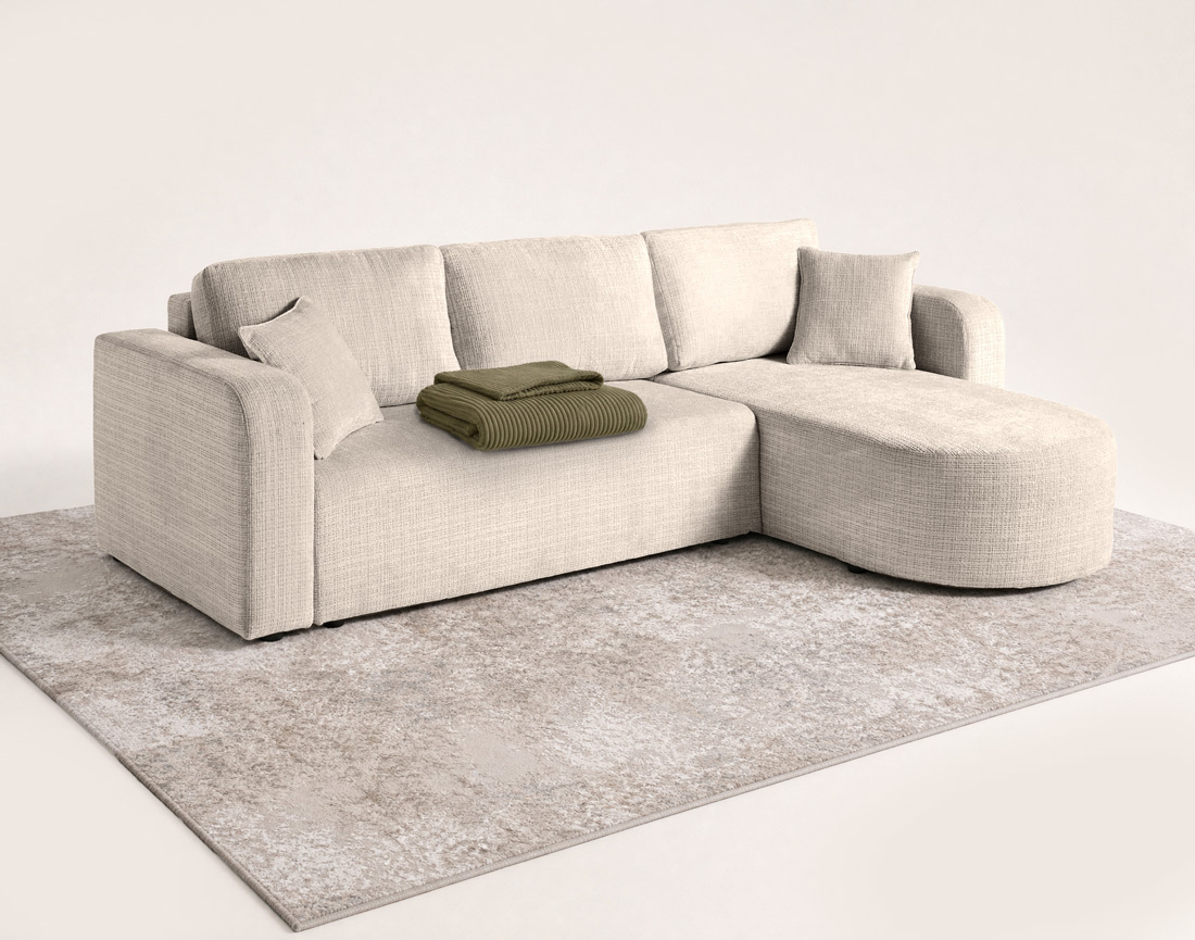 Canapé MIRO d'angle réversible 4 places convertible avec coffre en velours texturé | Best Mobilier