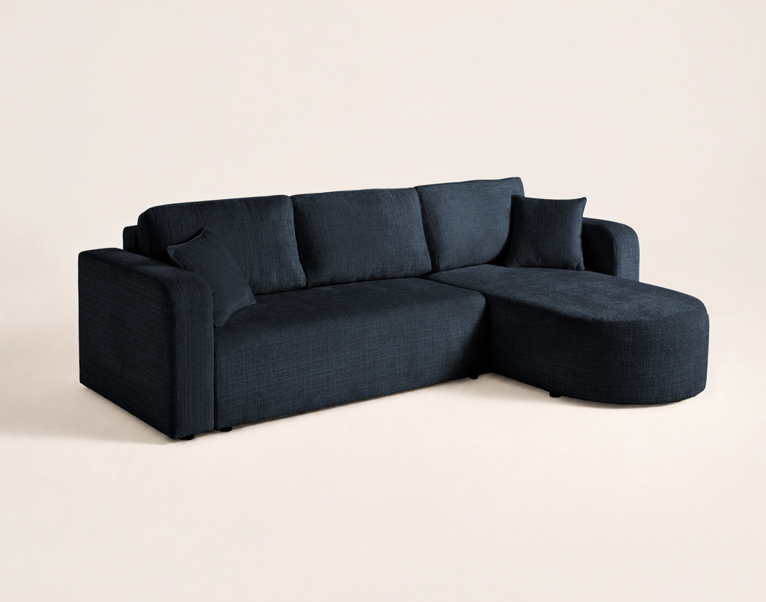 Canapé MIRO d'angle réversible 4 places convertible avec coffre en velours texturé | Best Mobilier