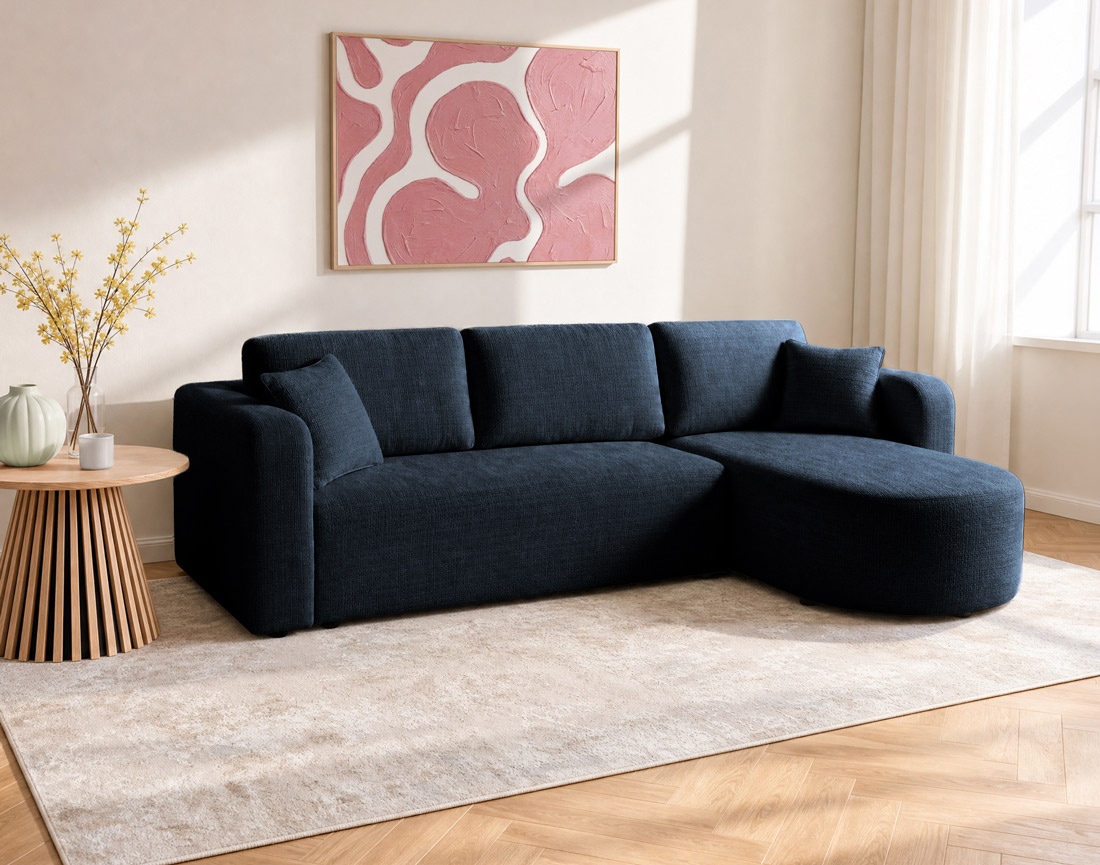 Canapé MIRO d'angle réversible 4 places convertible avec coffre en velours texturé | Best Mobilier