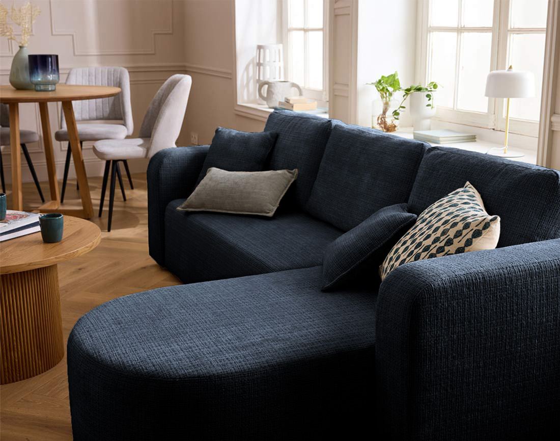 Canapé MIRO d'angle réversible 4 places convertible avec coffre en velours texturé | Best Mobilier