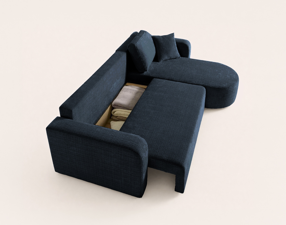 Canapé MIRO d'angle réversible 4 places convertible avec coffre en velours texturé | Best Mobilier