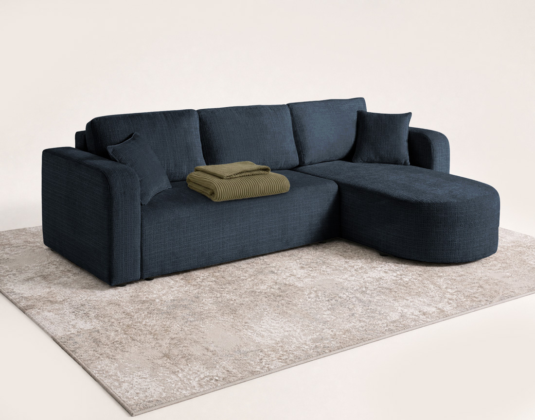 Canapé MIRO d'angle réversible 4 places convertible avec coffre en velours texturé | Best Mobilier
