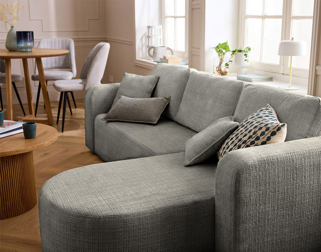 Canapé MIRO d'angle réversible 4 places convertible avec coffre en velours texturé | Best Mobilier