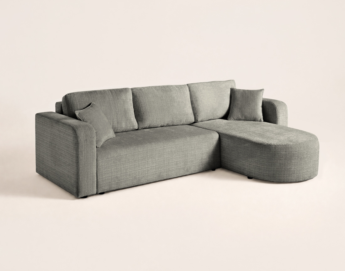 Canapé MIRO d'angle réversible 4 places convertible avec coffre en velours texturé | Best Mobilier