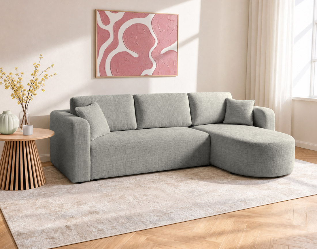 Canapé MIRO d'angle réversible 4 places convertible avec coffre en velours texturé | Best Mobilier
