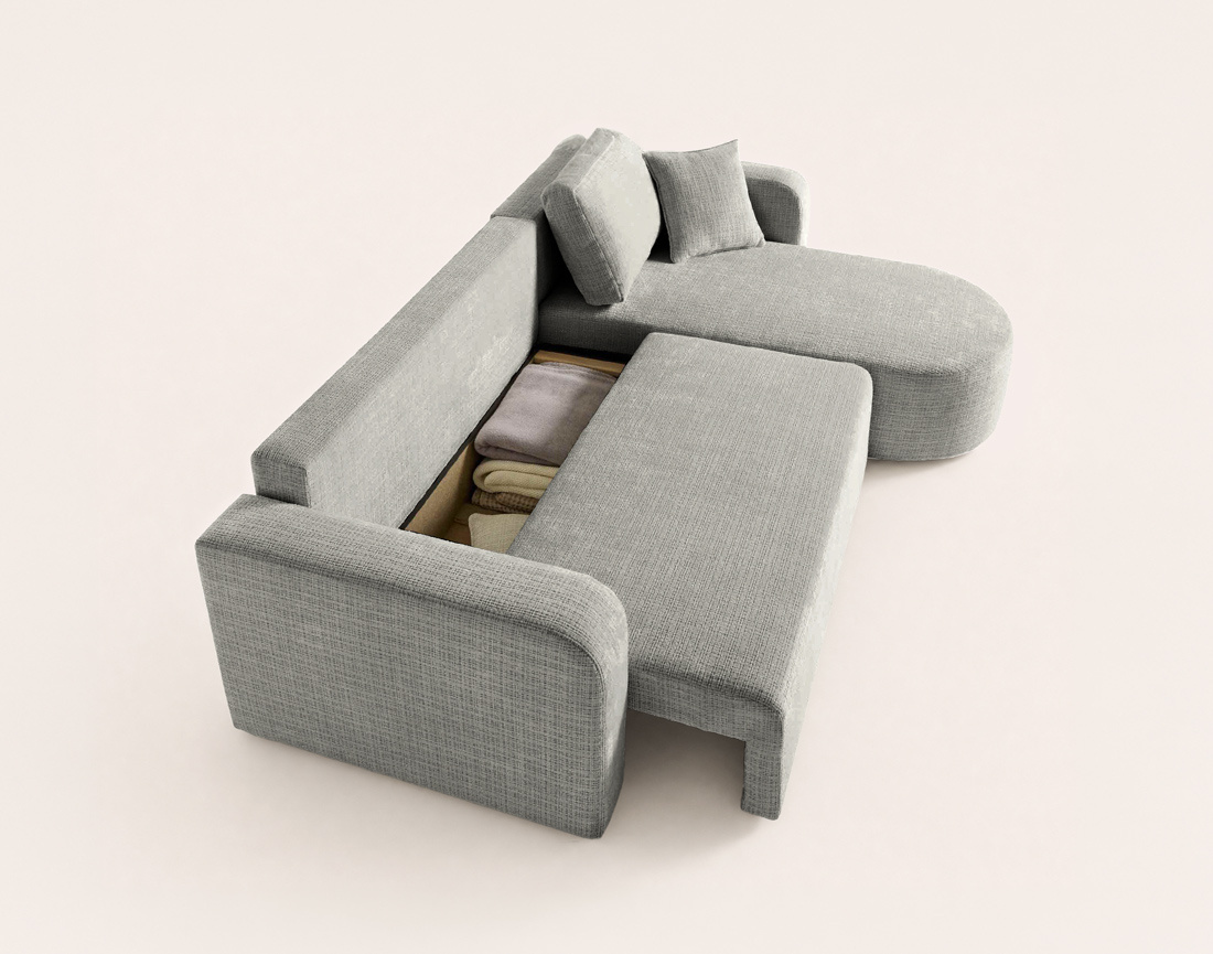 Canapé MIRO d'angle réversible 4 places convertible avec coffre en velours texturé | Best Mobilier