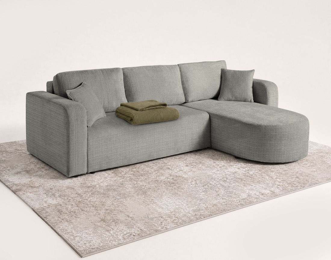 Canapé MIRO d'angle réversible 4 places convertible avec coffre en velours texturé | Best Mobilier