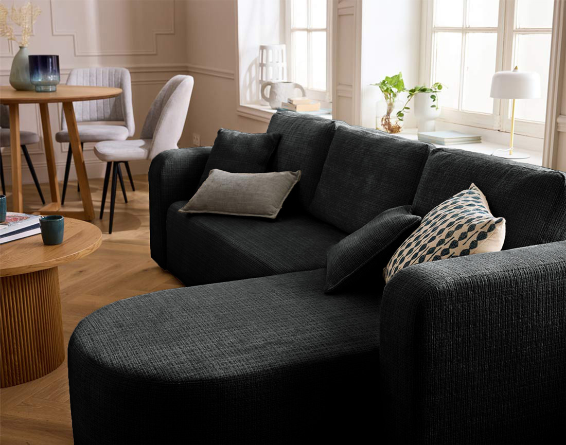 Canapé MIRO d'angle réversible 4 places convertible avec coffre en velours texturé | Best Mobilier