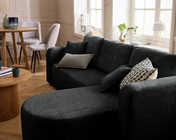 Canapé MIRO d'angle réversible 4 places convertible avec coffre en velours texturé | Best Mobilier
