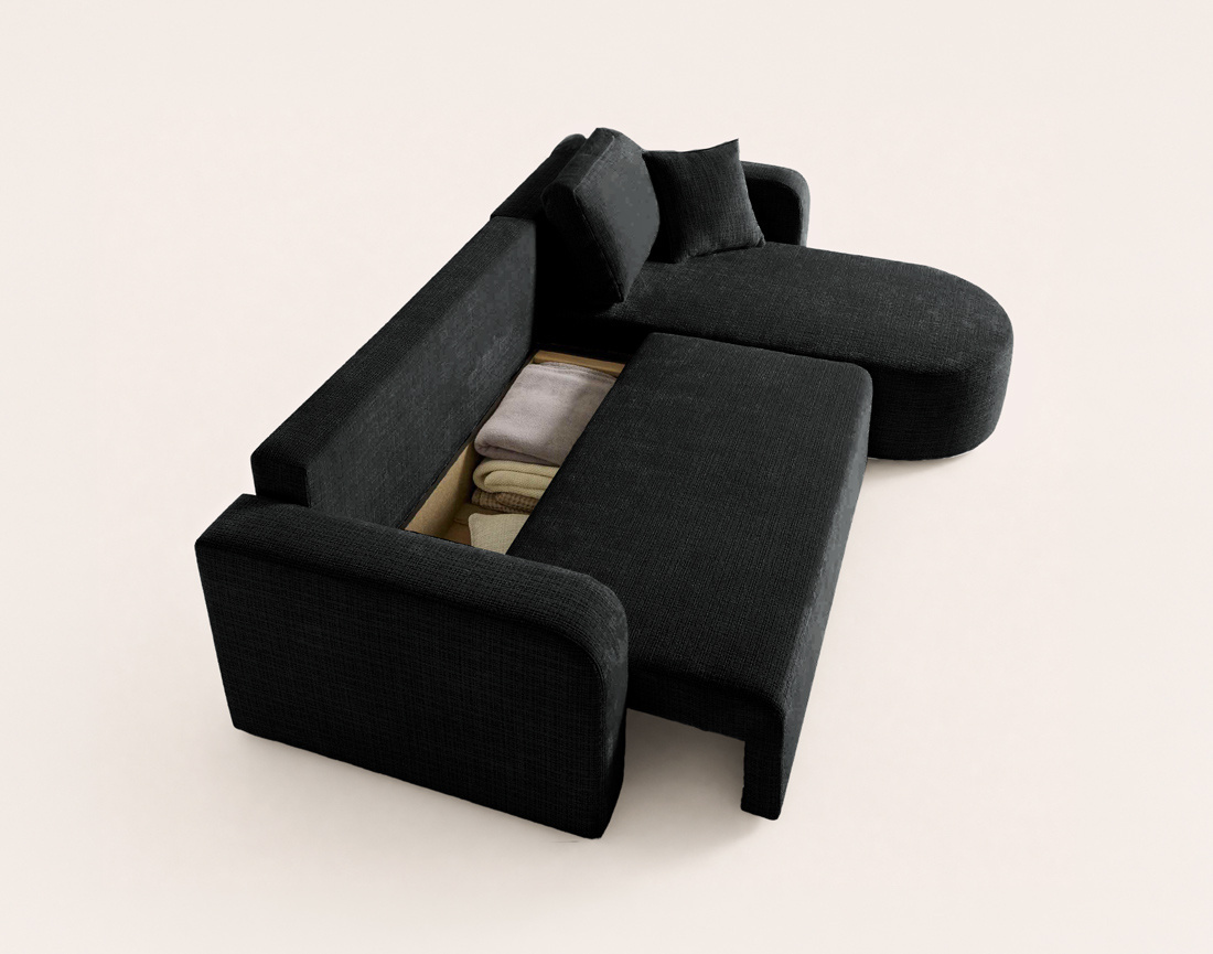 Canapé MIRO d'angle réversible 4 places convertible avec coffre en velours texturé | Best Mobilier