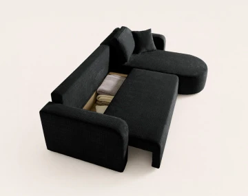 Canapé MIRO d'angle réversible 4 places convertible avec coffre en velours texturé | Best Mobilier