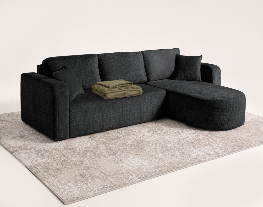 Canapé MIRO d'angle réversible 4 places convertible avec coffre en velours texturé | Best Mobilier