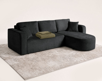 Canapé MIRO d'angle réversible 4 places convertible avec coffre en velours texturé | Best Mobilier