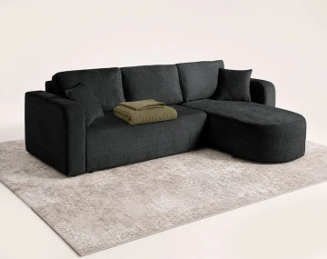 Canapé MIRO d'angle réversible 4 places convertible avec coffre en velours texturé | Best Mobilier