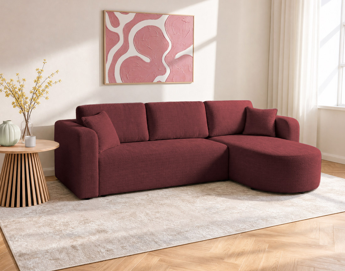Canapé MIRO d'angle réversible 4 places convertible avec coffre en velours texturé | Best Mobilier