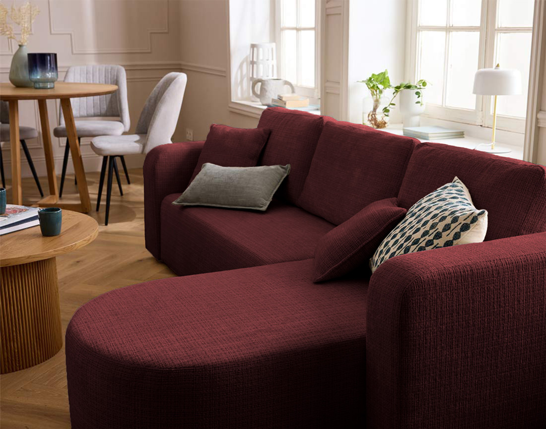 Canapé MIRO d'angle réversible 4 places convertible avec coffre en velours texturé | Best Mobilier