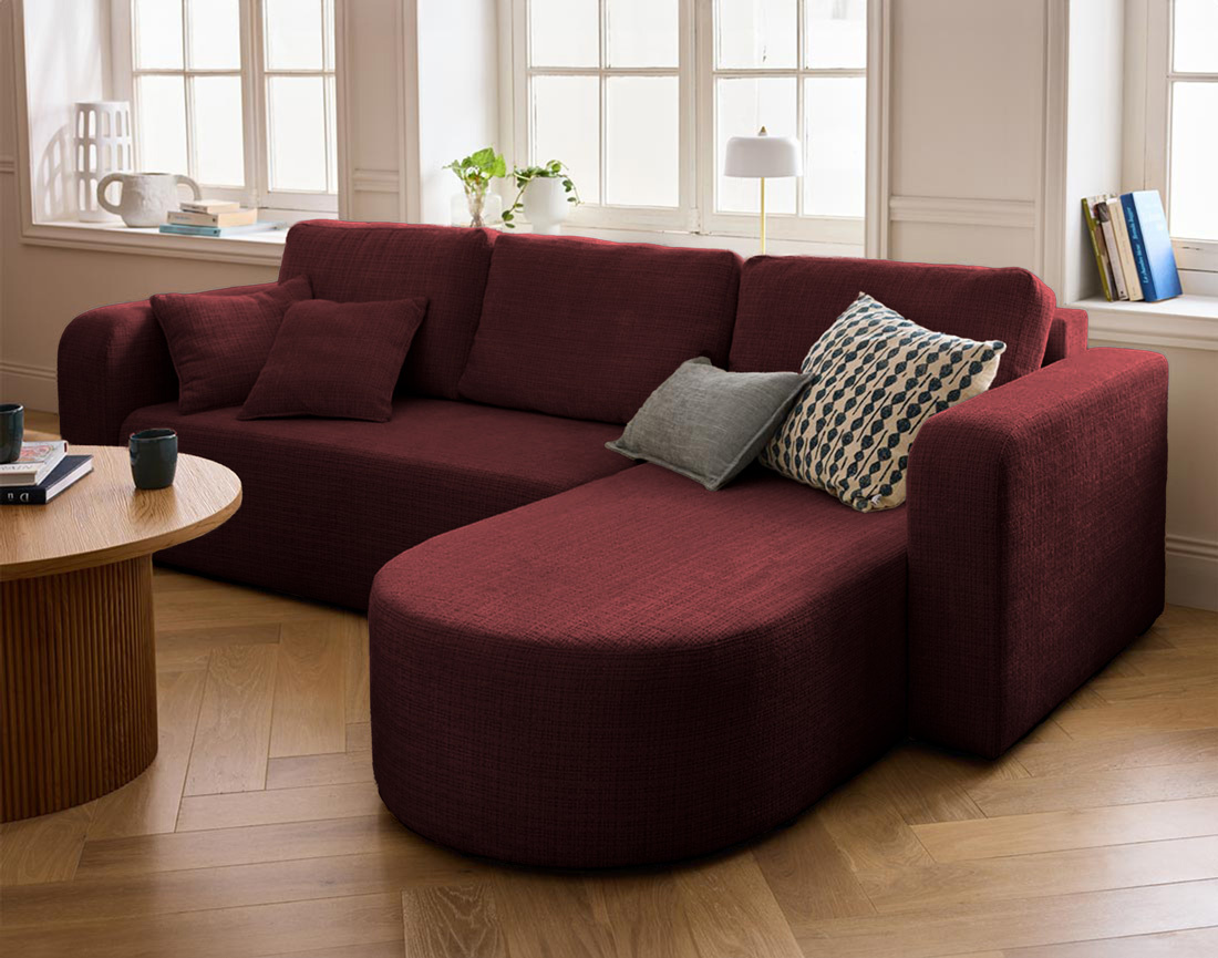 Canapé MIRO d'angle réversible 4 places convertible avec coffre en velours texturé | Best Mobilier