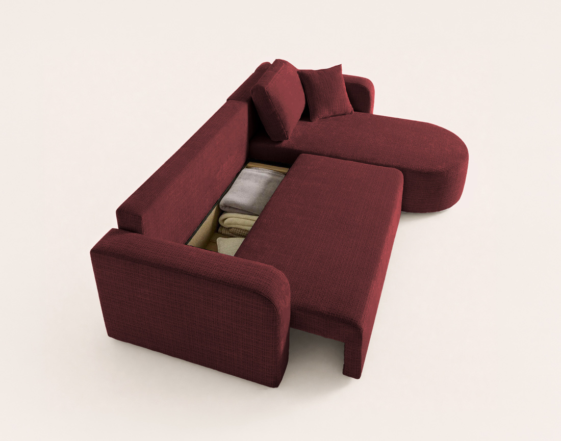 Canapé MIRO d'angle réversible 4 places convertible avec coffre en velours texturé | Best Mobilier