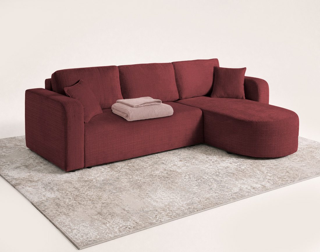 Canapé MIRO d'angle réversible 4 places convertible avec coffre en velours texturé | Best Mobilier