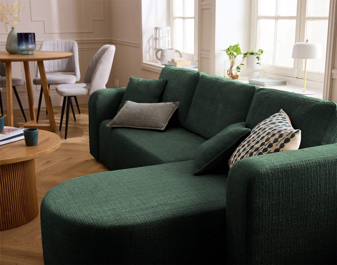 Canapé MIRO d'angle réversible 4 places convertible avec coffre en velours texturé | Best Mobilier