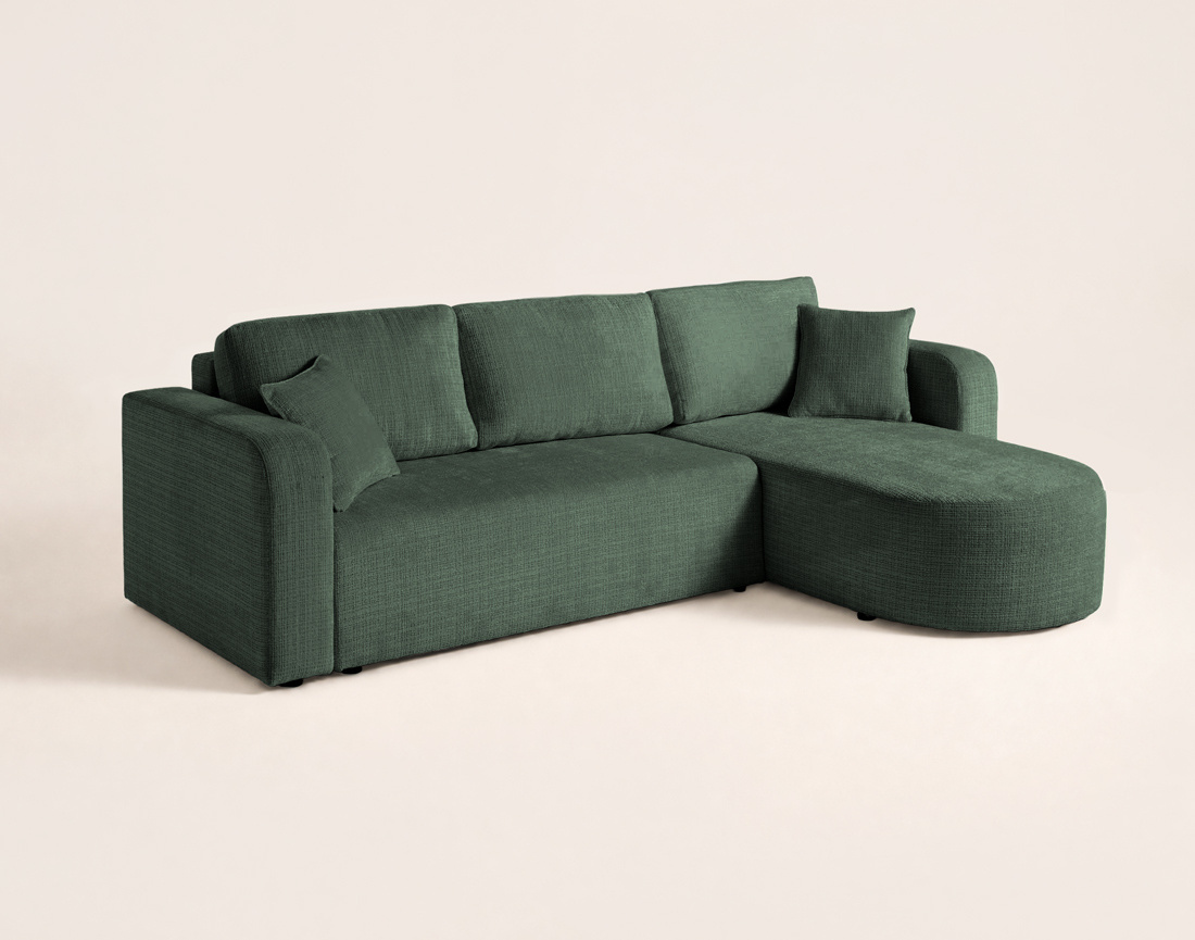 Canapé MIRO d'angle réversible 4 places convertible avec coffre en velours texturé | Best Mobilier