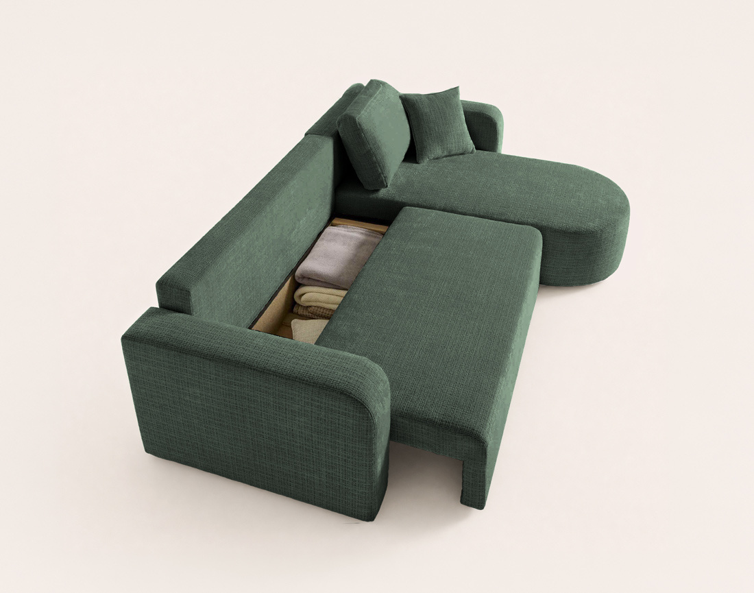 Canapé MIRO d'angle réversible 4 places convertible avec coffre en velours texturé | Best Mobilier