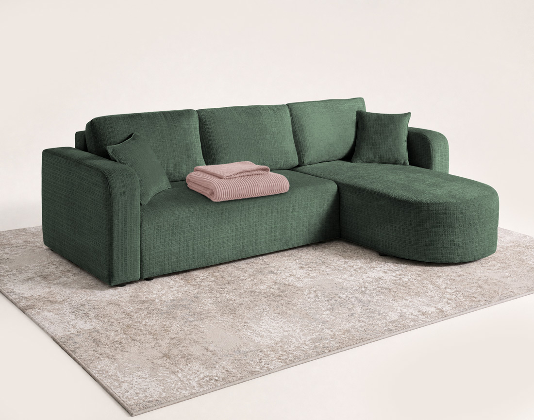 Canapé MIRO d'angle réversible 4 places convertible avec coffre en velours texturé | Best Mobilier