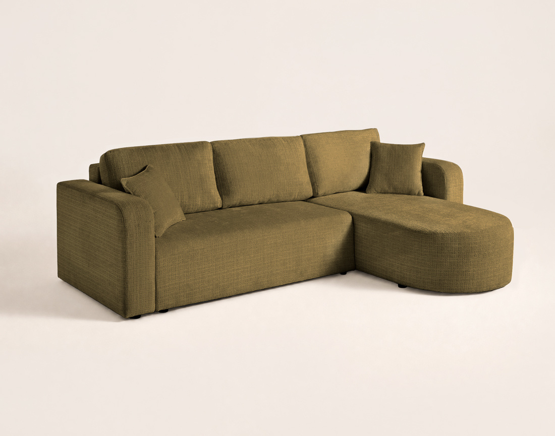 Canapé MIRO d'angle réversible 4 places convertible avec coffre en velours texturé | Best Mobilier