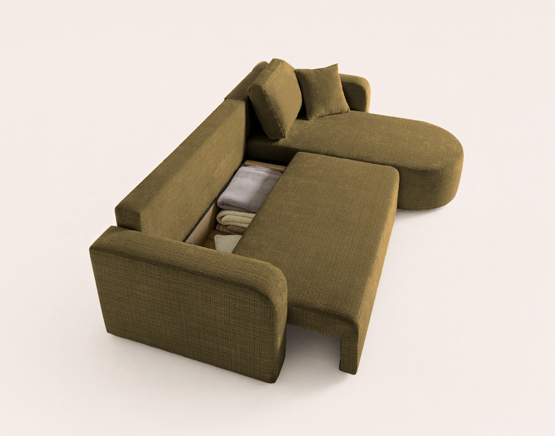 Canapé MIRO d'angle réversible 4 places convertible avec coffre en velours texturé | Best Mobilier