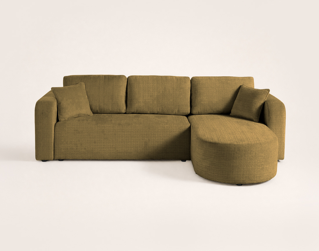 Canapé MIRO d'angle réversible 4 places convertible avec coffre en velours texturé | Best Mobilier