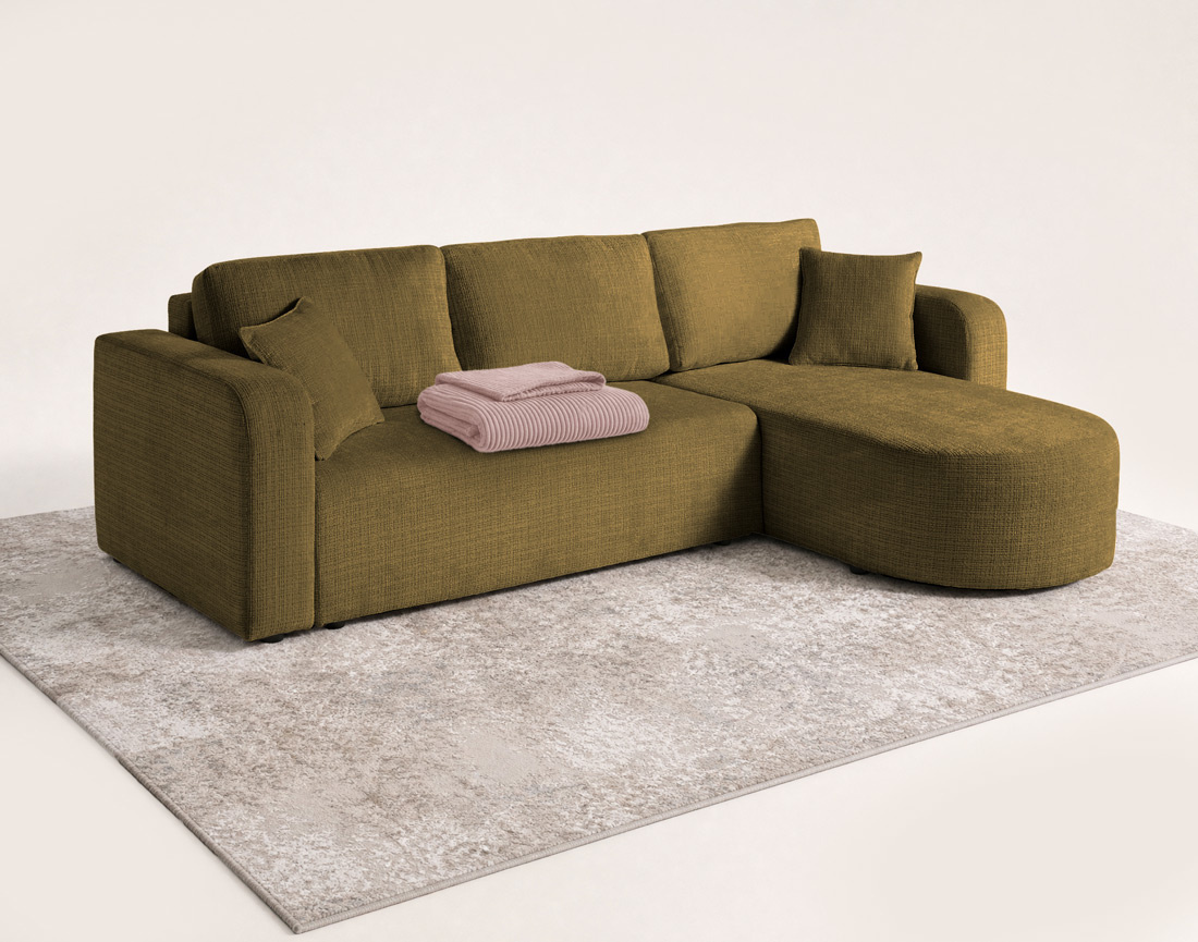 Canapé MIRO d'angle réversible 4 places convertible avec coffre en velours texturé | Best Mobilier