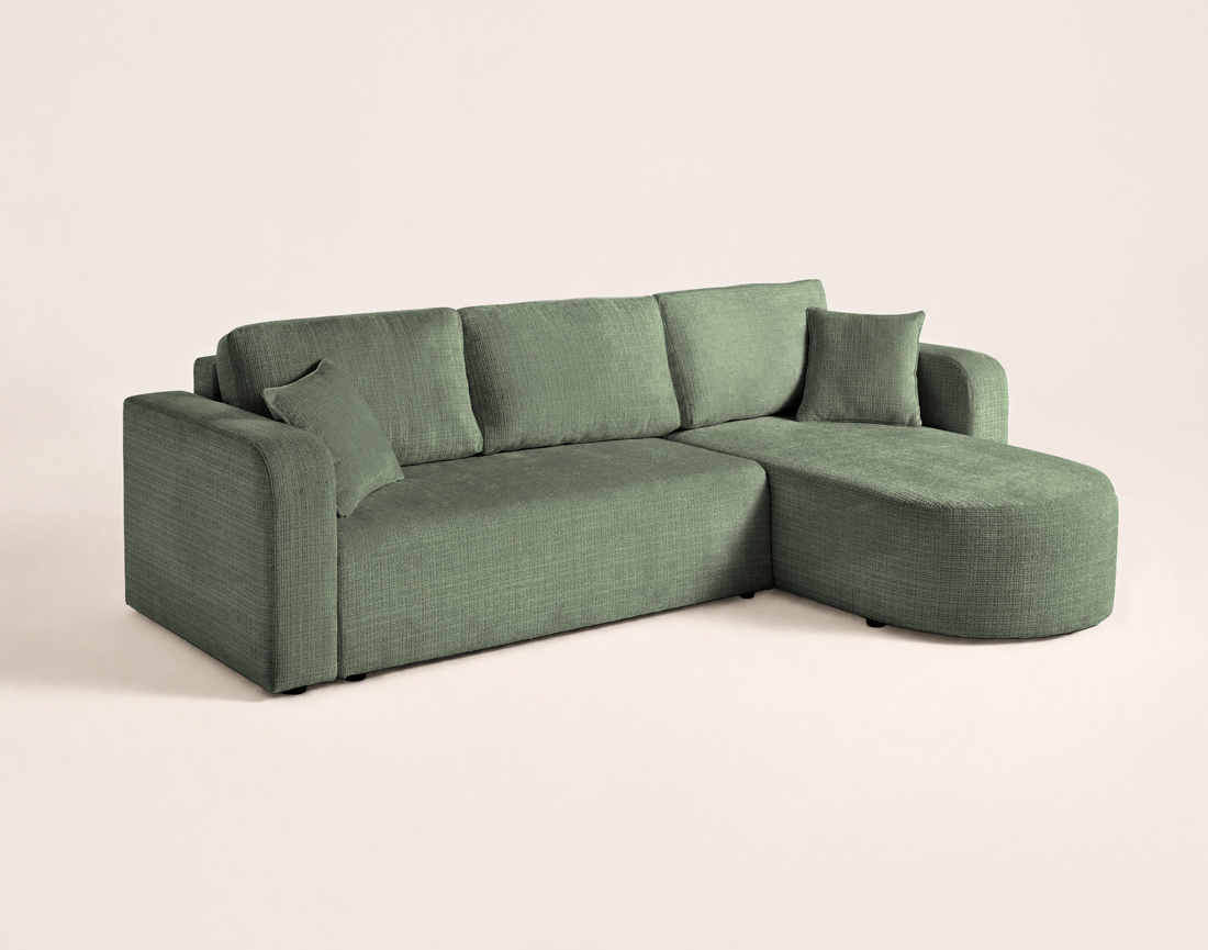 Canapé MIRO d'angle réversible 4 places convertible avec coffre en velours texturé | Best Mobilier