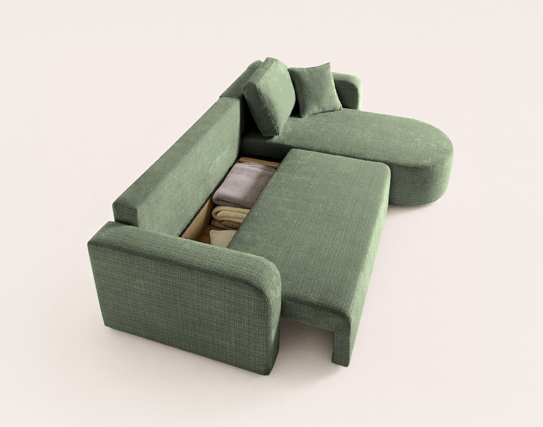 Canapé MIRO d'angle réversible 4 places convertible avec coffre en velours texturé | Best Mobilier