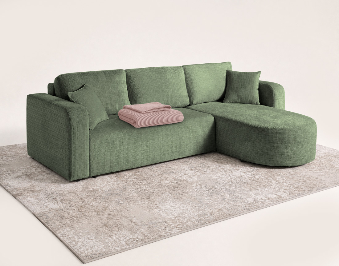 Canapé MIRO d'angle réversible 4 places convertible avec coffre en velours texturé | Best Mobilier