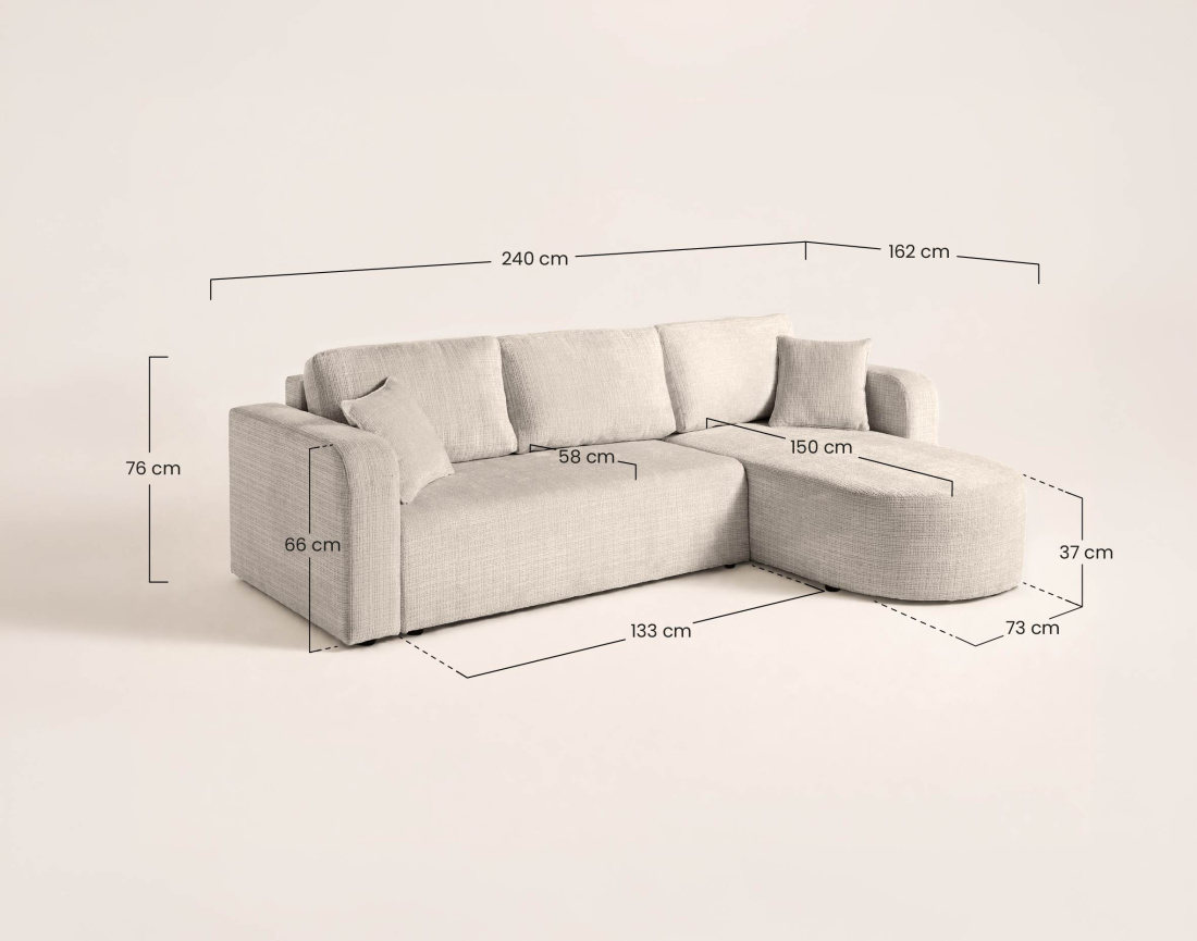 Canapé MIRO d'angle réversible 4 places convertible avec coffre en velours texturé | Best Mobilier
