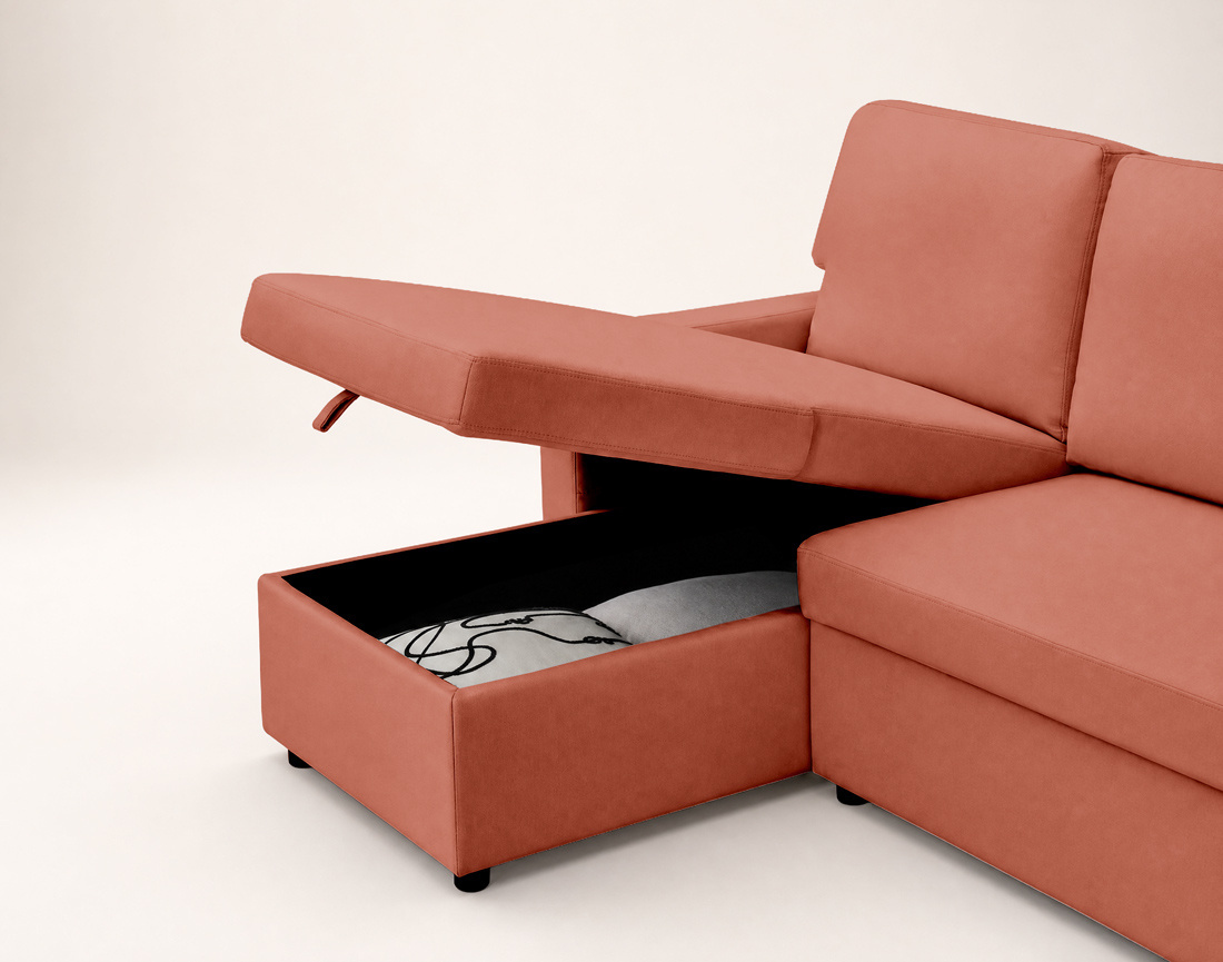 Canapé MEIYA d’angle 4 places en tissu convertible avec coffre | Best Mobilier