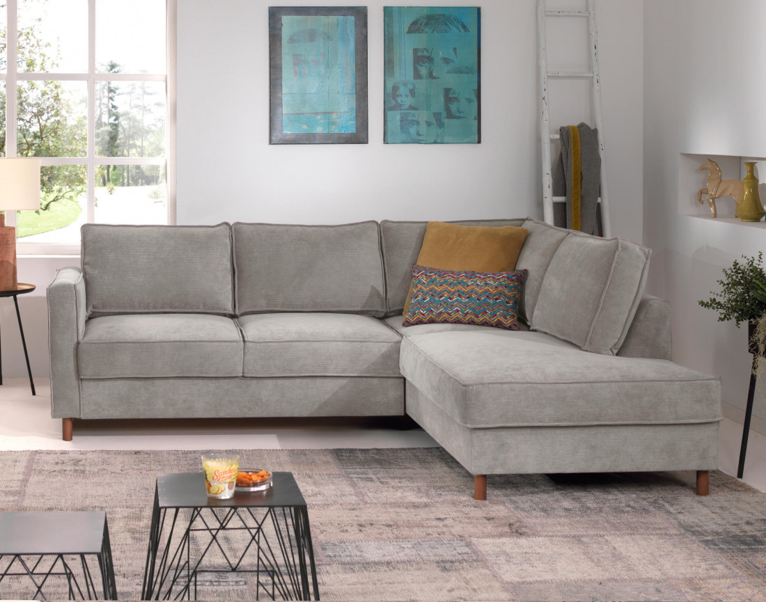 Canapé d'angle droit convertible 5 places en velours côtelé Jake