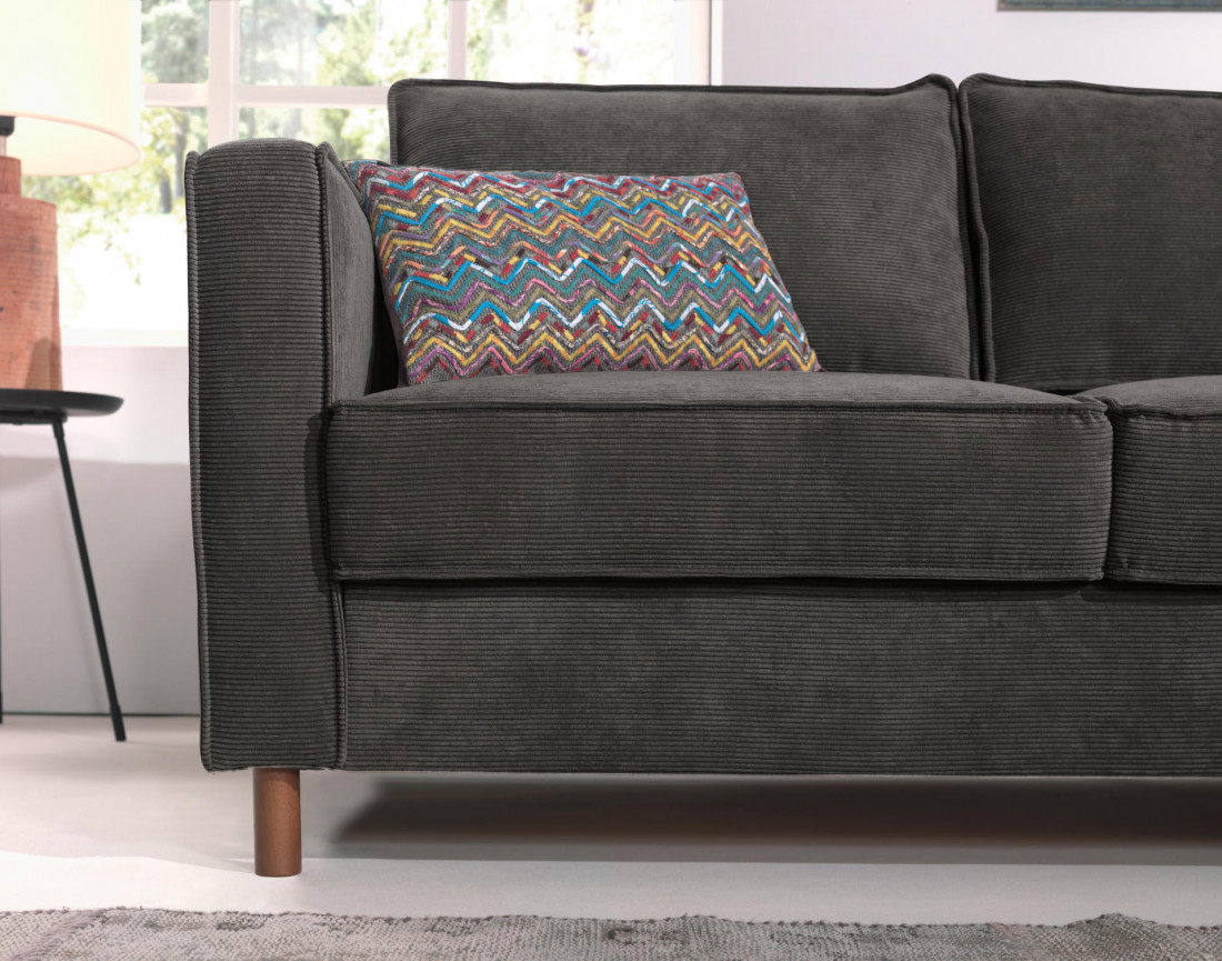 Canapé d'angle droit convertible 5 places en velours côtelé Jake