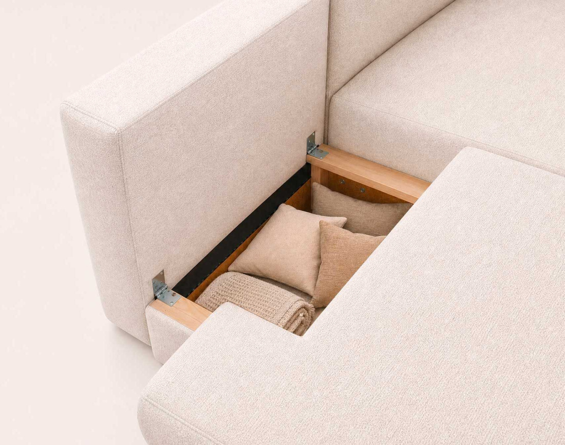 Canapé APRIL angle droit 4 places convertible coffre velours texturé | Best Mobilier