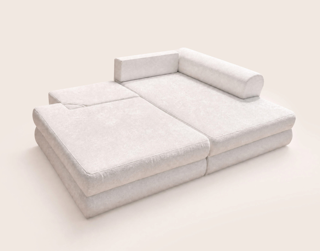 Canapé APRIL angle droit 4 places convertible coffre velours texturé | Best Mobilier