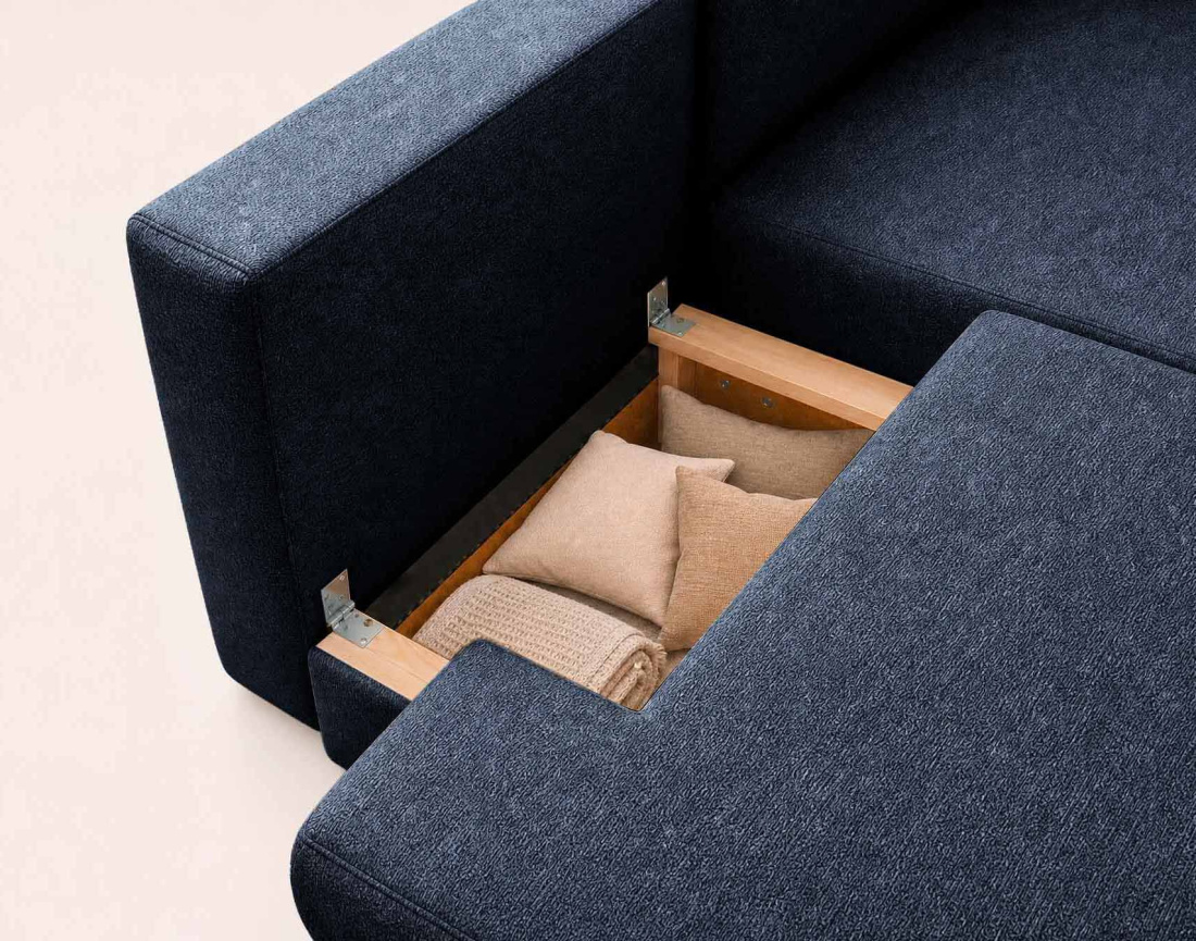 Canapé APRIL angle droit 4 places convertible coffre velours texturé | Best Mobilier