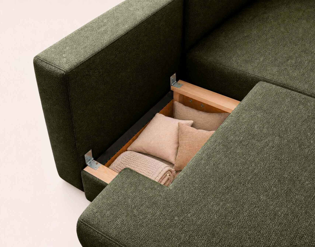 Canapé APRIL angle droit 4 places convertible coffre velours texturé | Best Mobilier