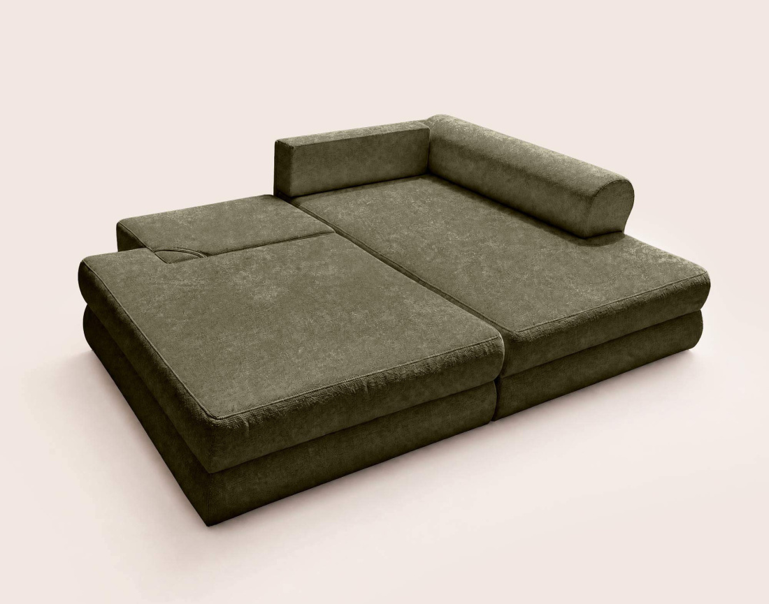 Canapé APRIL angle droit 4 places convertible coffre velours texturé | Best Mobilier