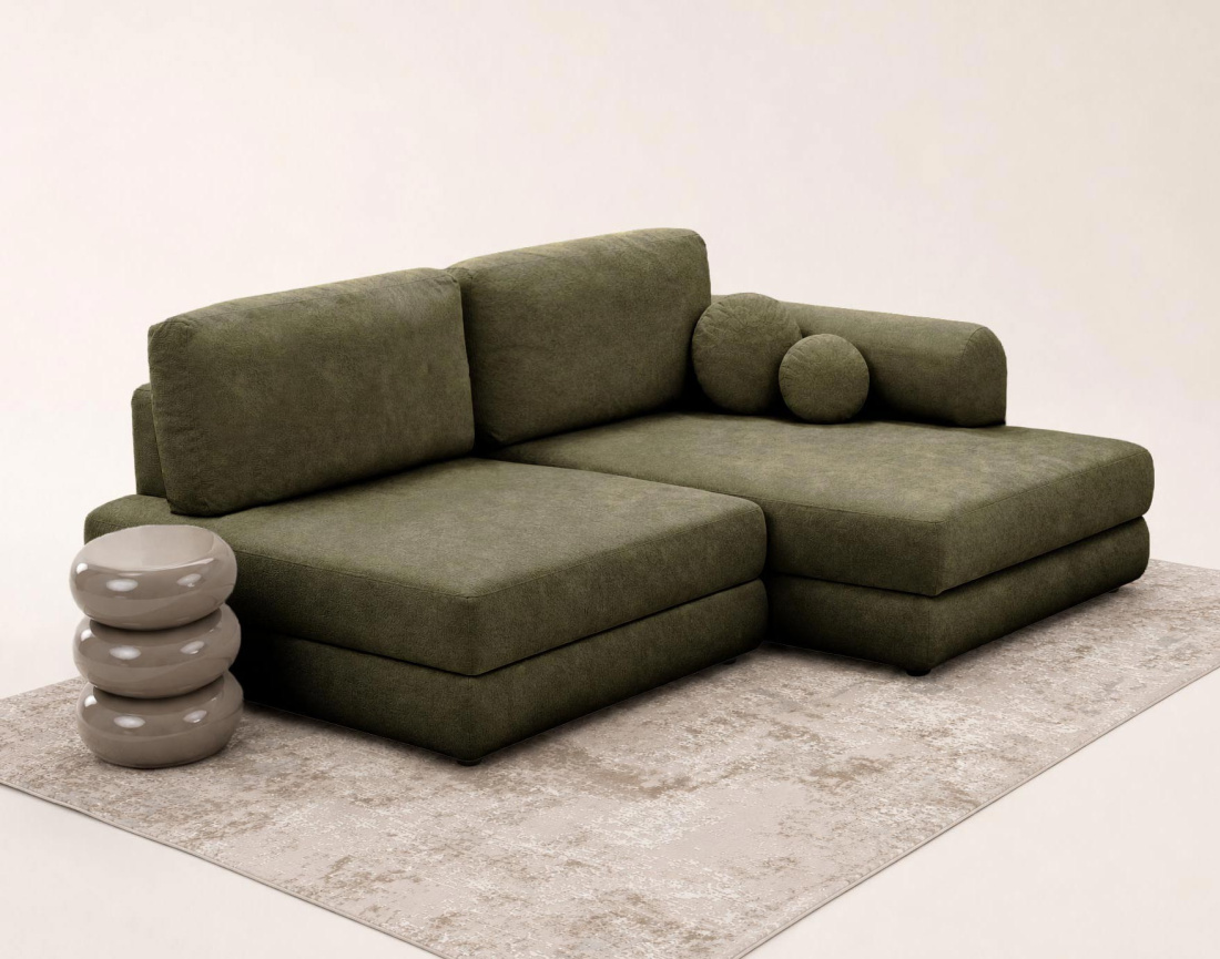 Canapé APRIL angle droit 4 places convertible coffre velours texturé | Best Mobilier